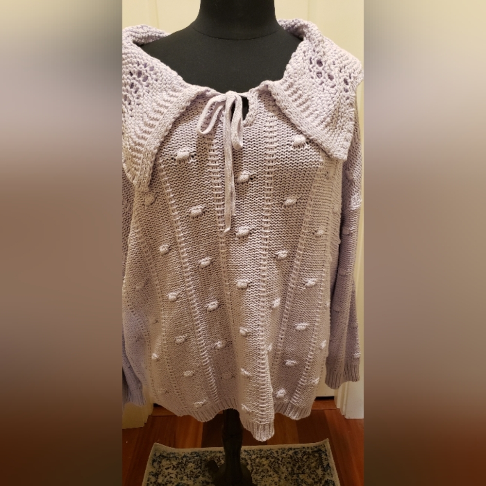 Sandy Liang (For Target) Off-the-Shoulder Lavender Sweater - Picture 3 of 12